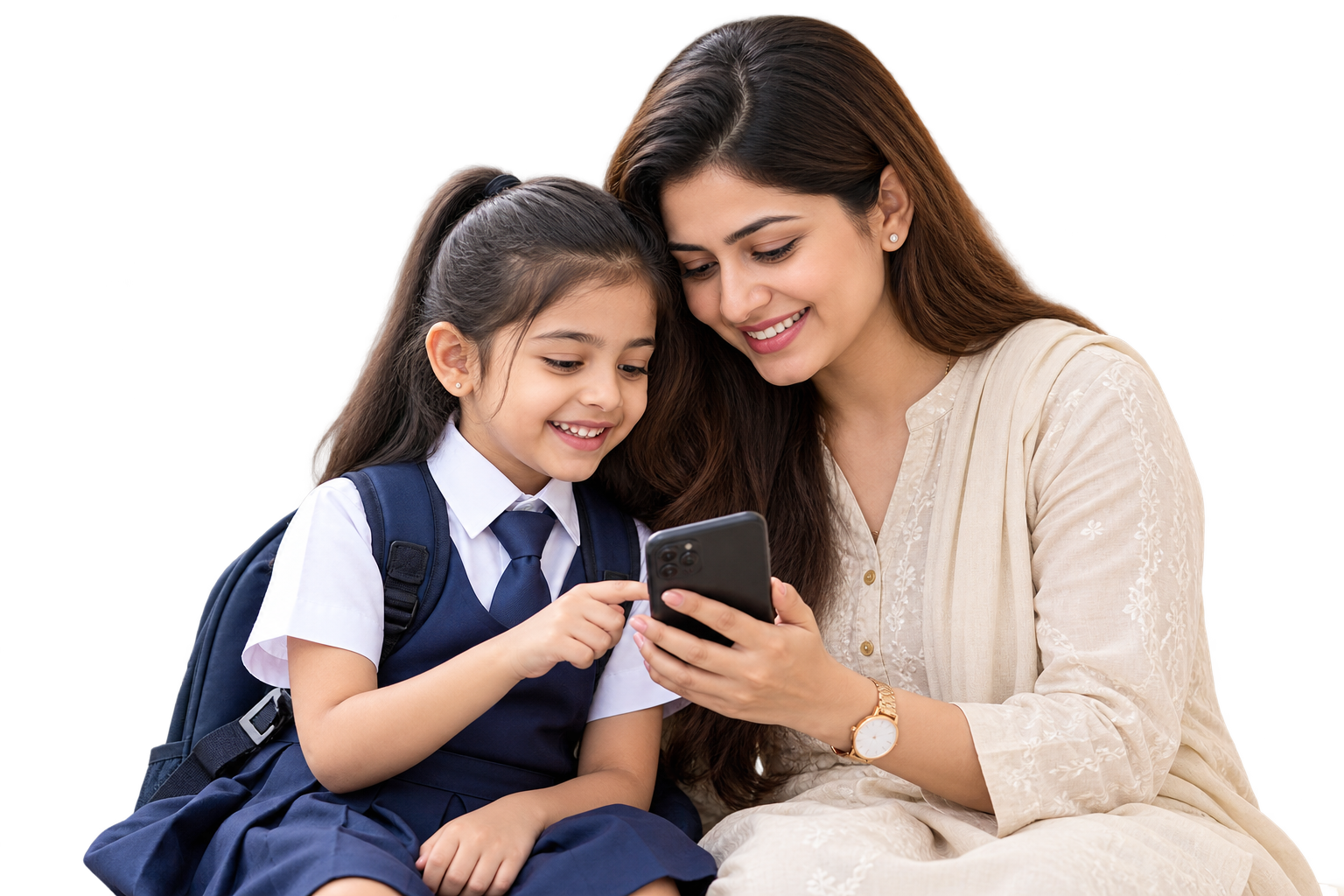 Mother and daughter looking at the Padhalo parent app together